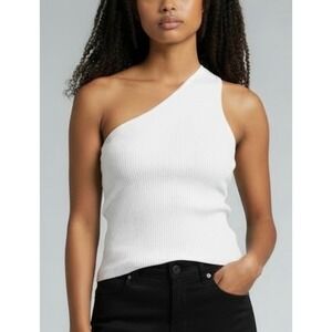 Babaton Aritzia Sculpt Knit One Shoulder Tank Top White Ribbed Womens Sz M Used